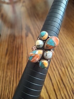 Ring Cluster Spiny Oyster Set In Copper Frame Ajustable Band Sizes 8-9-10